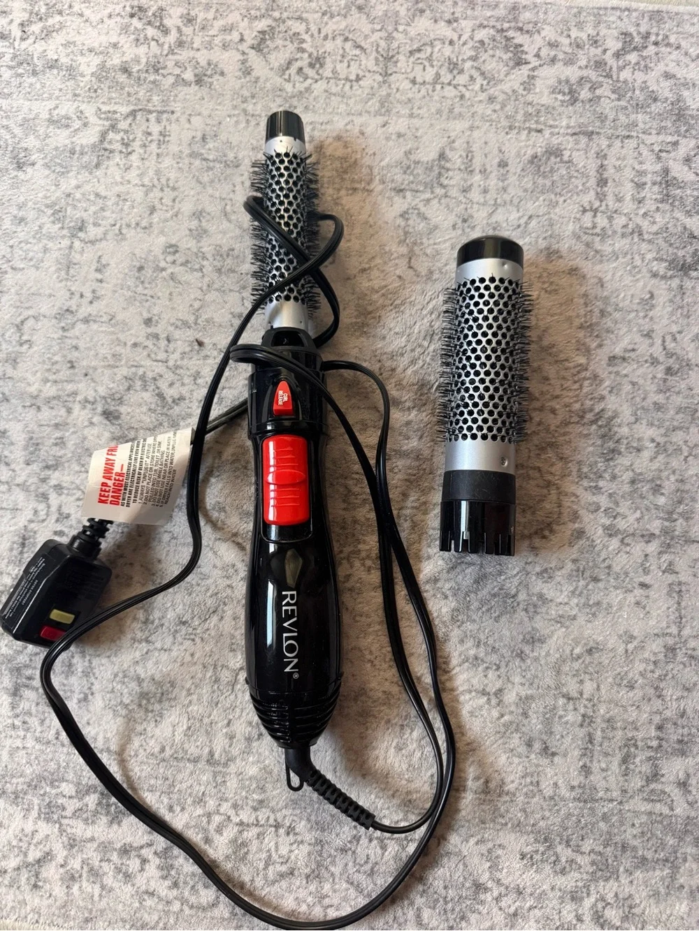 Revlon Black and Red Ceramic Hot Air Styling Brush with Interchangeable Barrels